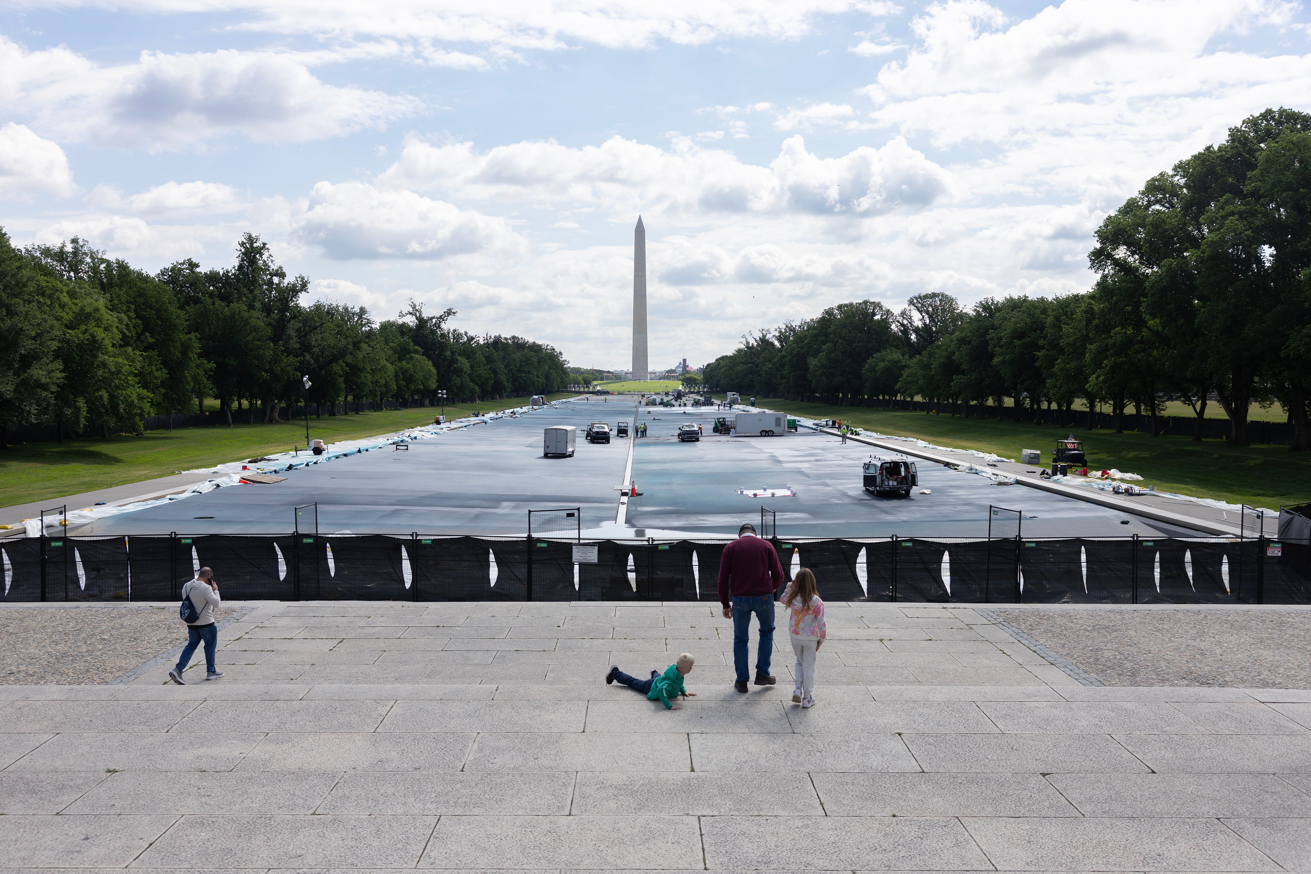 Renovation of the pond in front of the Lincoln Memorial in Washington.