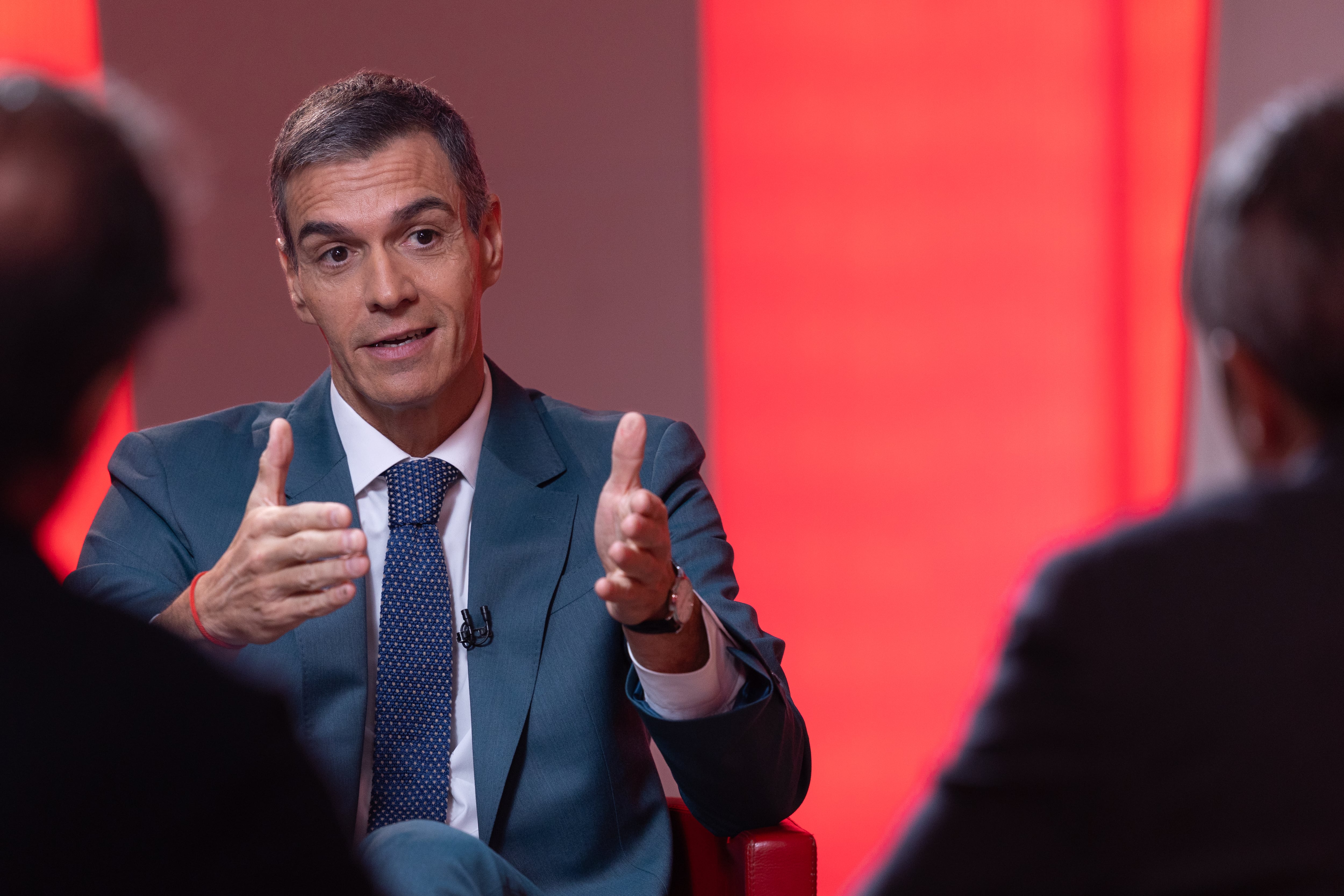 Pedro Sánchez during the interview with EL PAÍS at PSOE central headquarters on Ferraz street in Madrid.