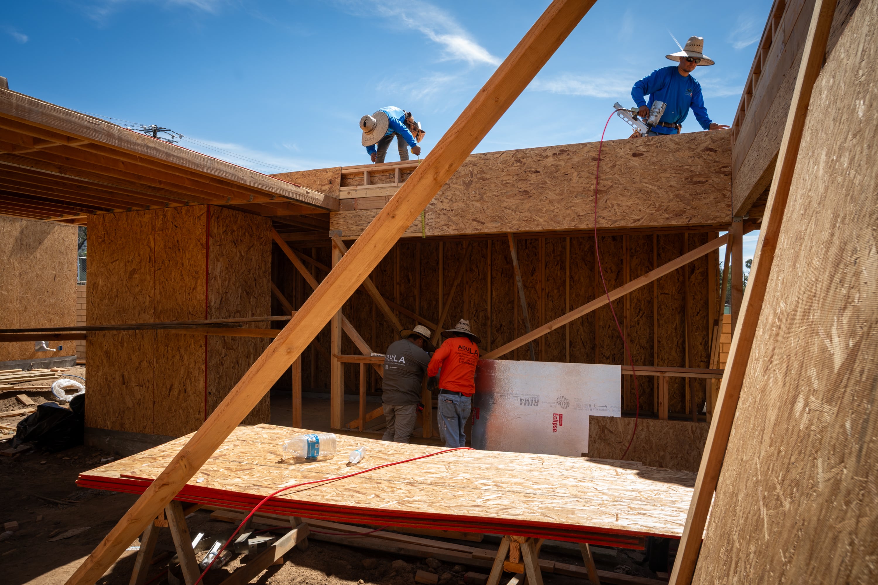 Reconstruction work on a home in Altadena.