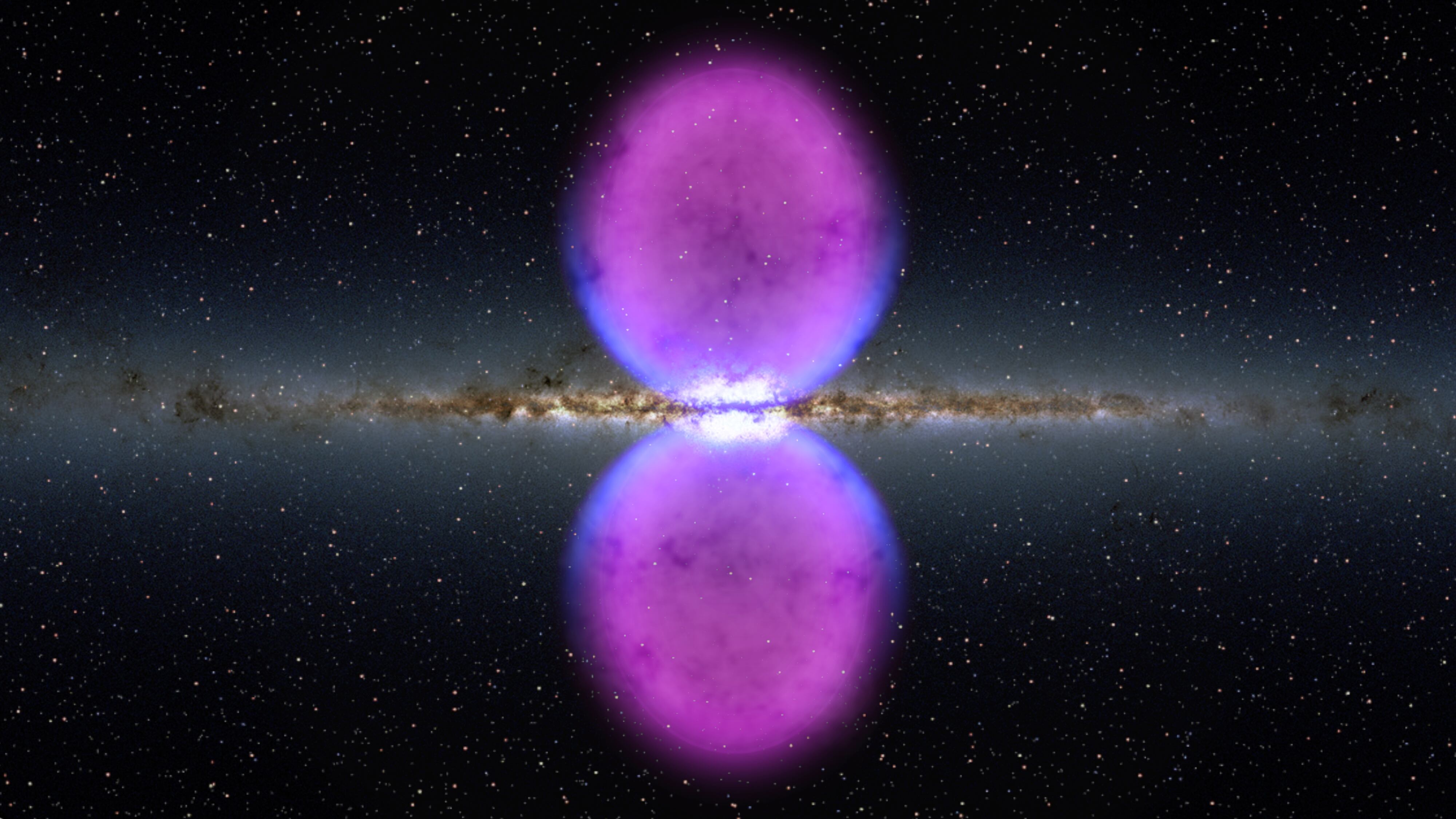 Illustration of the Milky Way with the two gamma-ray bubbles discovered by the 'Fermi' telescope.