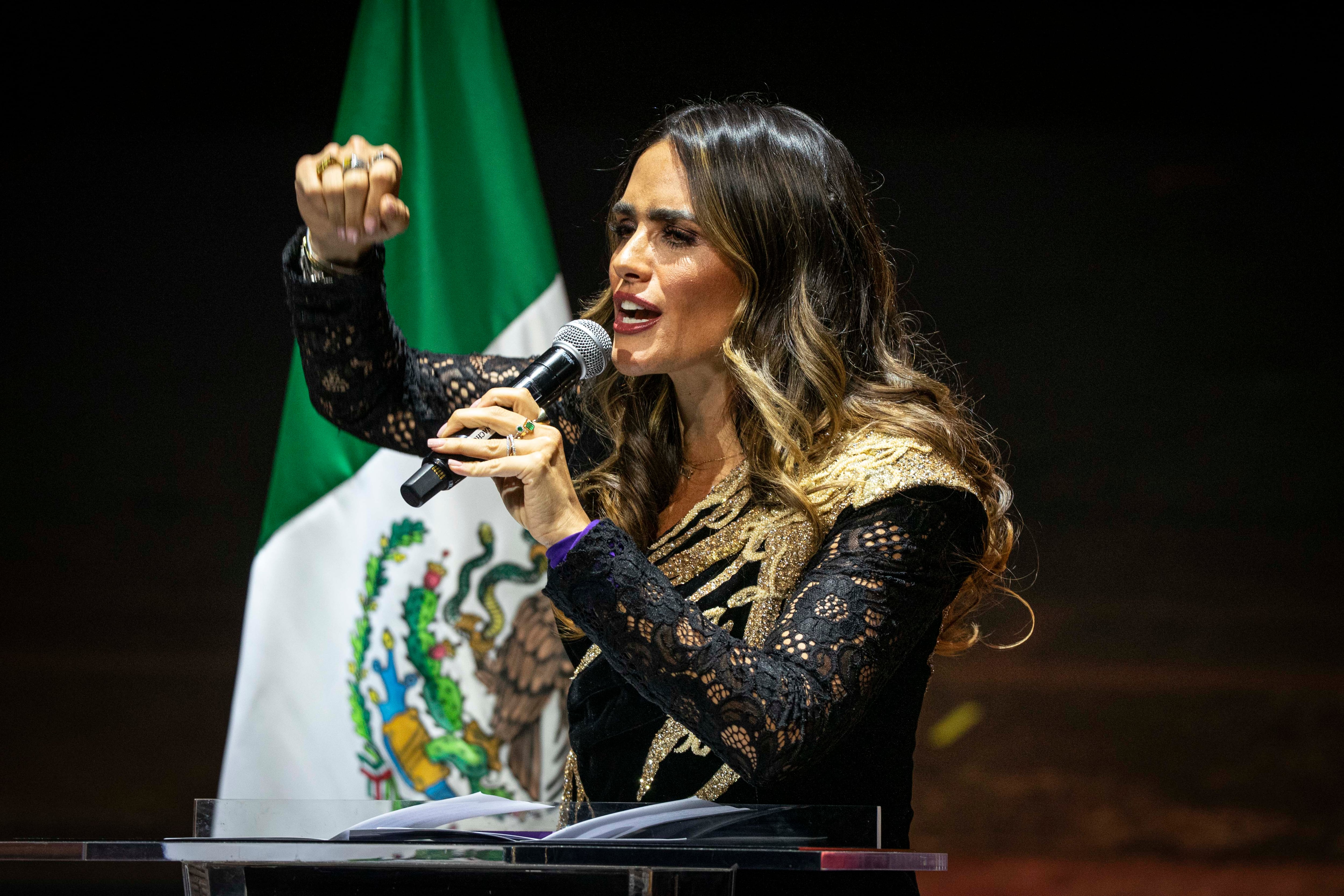 Alessandra Rojo de la Vega speaks at the event this Monday.