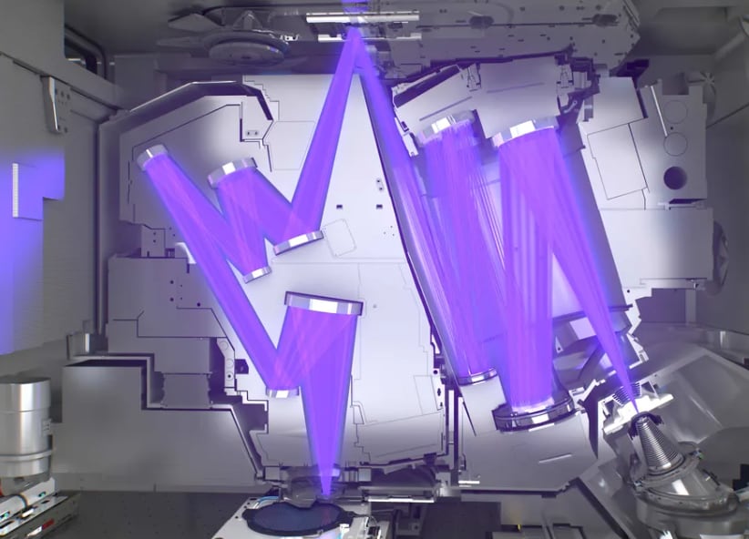 An extreme ultraviolet lithography system manufactured by chip manufacturer ASML, in an image provided by the company.