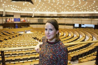 Cristina Cartes, 30, inside the European Parliament.