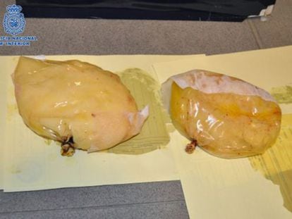 The cocaine-filled breast implants, discovered at El Prat airport.