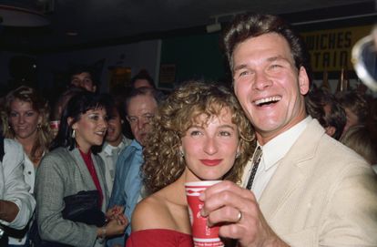 Jennifer Grey and her co-star Patrick Swayze attend a party following the premiere of 'Dirty Dancing'.