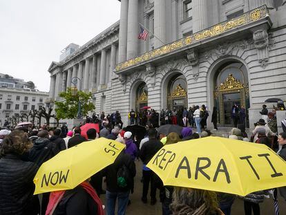 A rally in favor of reparation payments in San Francisco in March 2023.