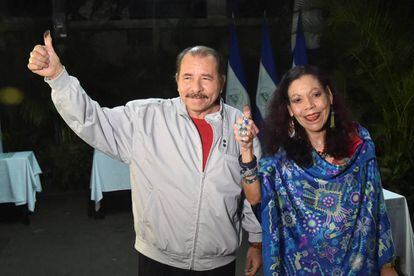 Daniel Ortega and Rosario Murillo at Sunday's elections in Nicaragua.