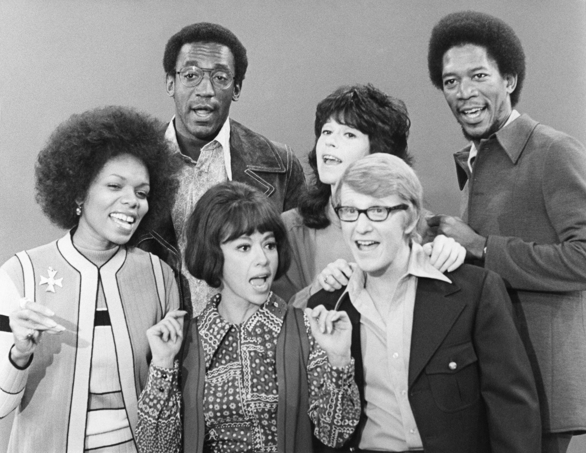 The cast of 'The Electric Company' educational children's television series, including Bill Cosby (back left), Rita Moreno (front center), and Morgan Freeman (right). BETTMANN (BETTMANN ARCHIVE)
