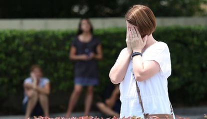 A woman weeps in Orlando after the nightclub massacre.