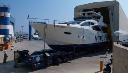 A yacht in a shipyard in Alicante.