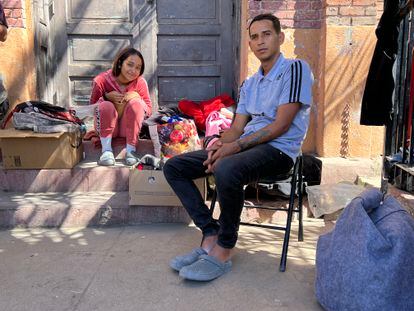 Exel Pérez and his niece, Jailin, outside the Sacred Heart Church in El Paso, Texas, on Wednesday, May 10, 2023.