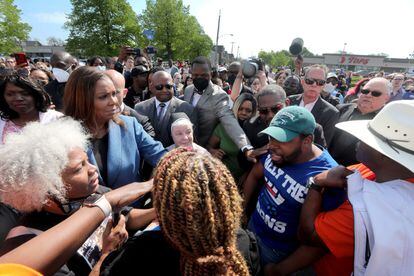 Attorney General of the State of New York, Letitia James (in blue jacket), at a vigil for the Buffalo shooting victims on May 15.
