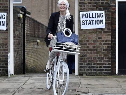 A voter leaves a polling station in London on Thursday.
