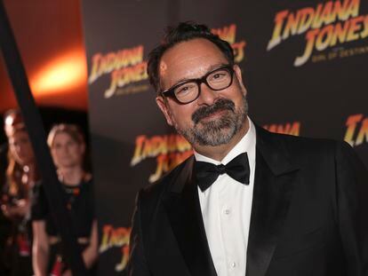 Director James Mangold poses for photographers upon arrival for the 'Indiana Jones and the Dial of Destiny' party at the 76th international film festival, Cannes, southern France, Thursday, May 18, 2023.