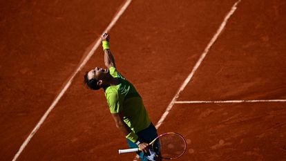 Nadal celebrates a victory in a match last year at Roland Garros.