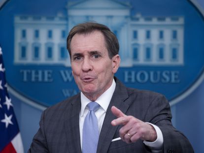 White House National Security Council spokesman John Kirby participates in a news conference in the James Brady Press Briefing Room of the White House in Washington, DC, 10 February 2023.