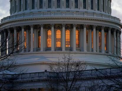Light shines from the U.S. Capitol dome on Capitol Hill in Washington, Tuesday, Jan. 10, 2023.