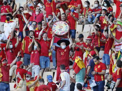 Spanish fans at the Spain-Slovakia Euro 2020 match in Seville on Wednesday.