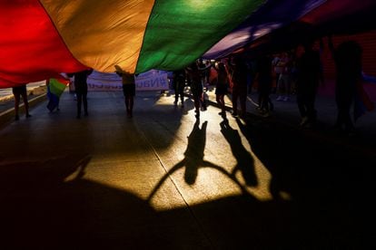 Personas en una marcha LGBT+ en Ciudad Juárez, México