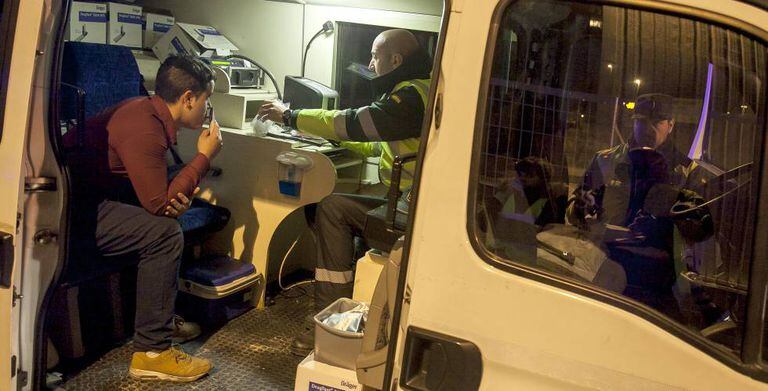 A breathalyzer test in Madrid.