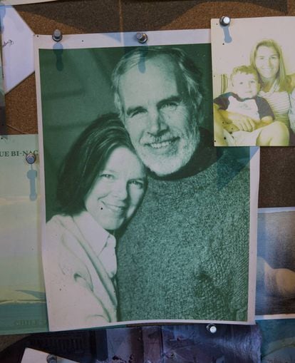 A small portrait of Douglas Tompkins and his wife Kristine McDivitt Tompkins, the couple behind the project, in their office in El Socorro