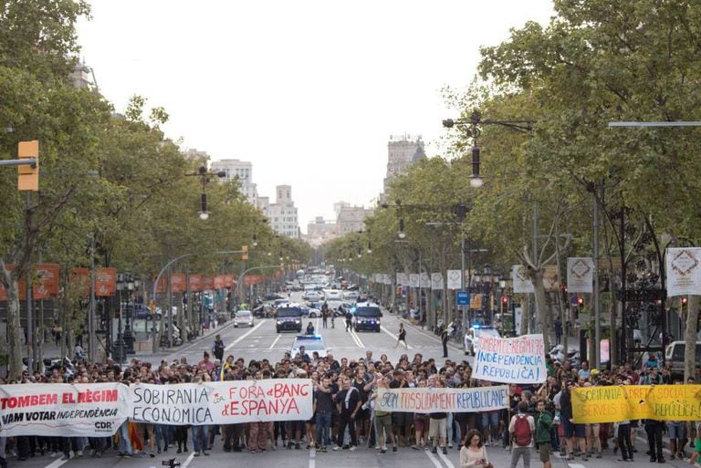 Pro-independence activists in Barcelona on Monday morning.