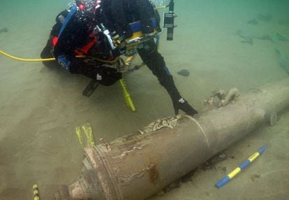 One of ‘La Juliana’s’ cannons as found by archeologists.