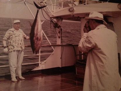 Francisco Franco takes a picture of Andrés Zala with a tuna he caught aboard the dictator’s yacht Azor.
