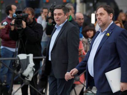 Former deputy premier of Catalonia Oriol Junqueras arrives at the High Court.