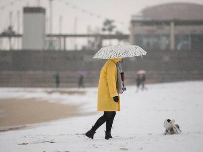 Cold snap leaves snowy scenes on Catalonia’s beaches
