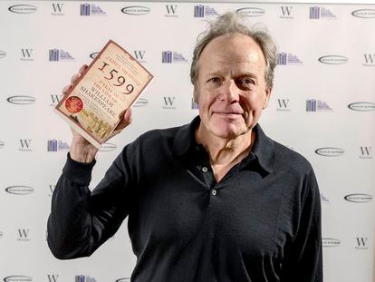 Author James Shapiro holds his book 1599: A Year in the Life of William Shakespeare, which has won the Winner of Winners Award at the 2023 Baillie Gifford Prize for Non-Fiction.
