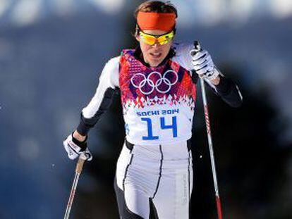 Laura Orgué of Spain in a cross-country skiiing event at the Sochi Winter Olympics.