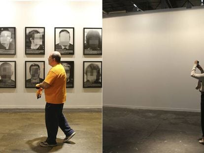 The spot where Sierra's work was displayed, before and after.
