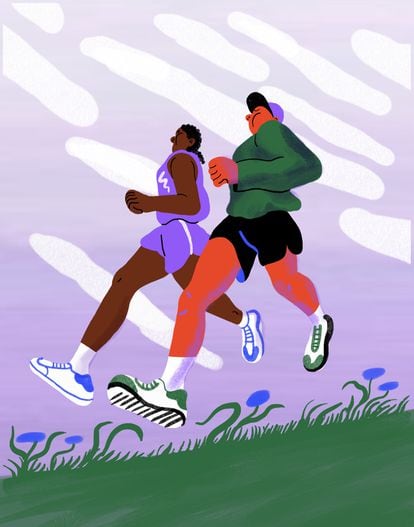 Illustration of two people taking a walk