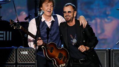 Paul McCartney and Ringo Starr during a 2014 performance in Los Angeles.