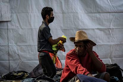 Cuban migrants during their stay at the "Casa del peregrino" shelter in Mexico City.