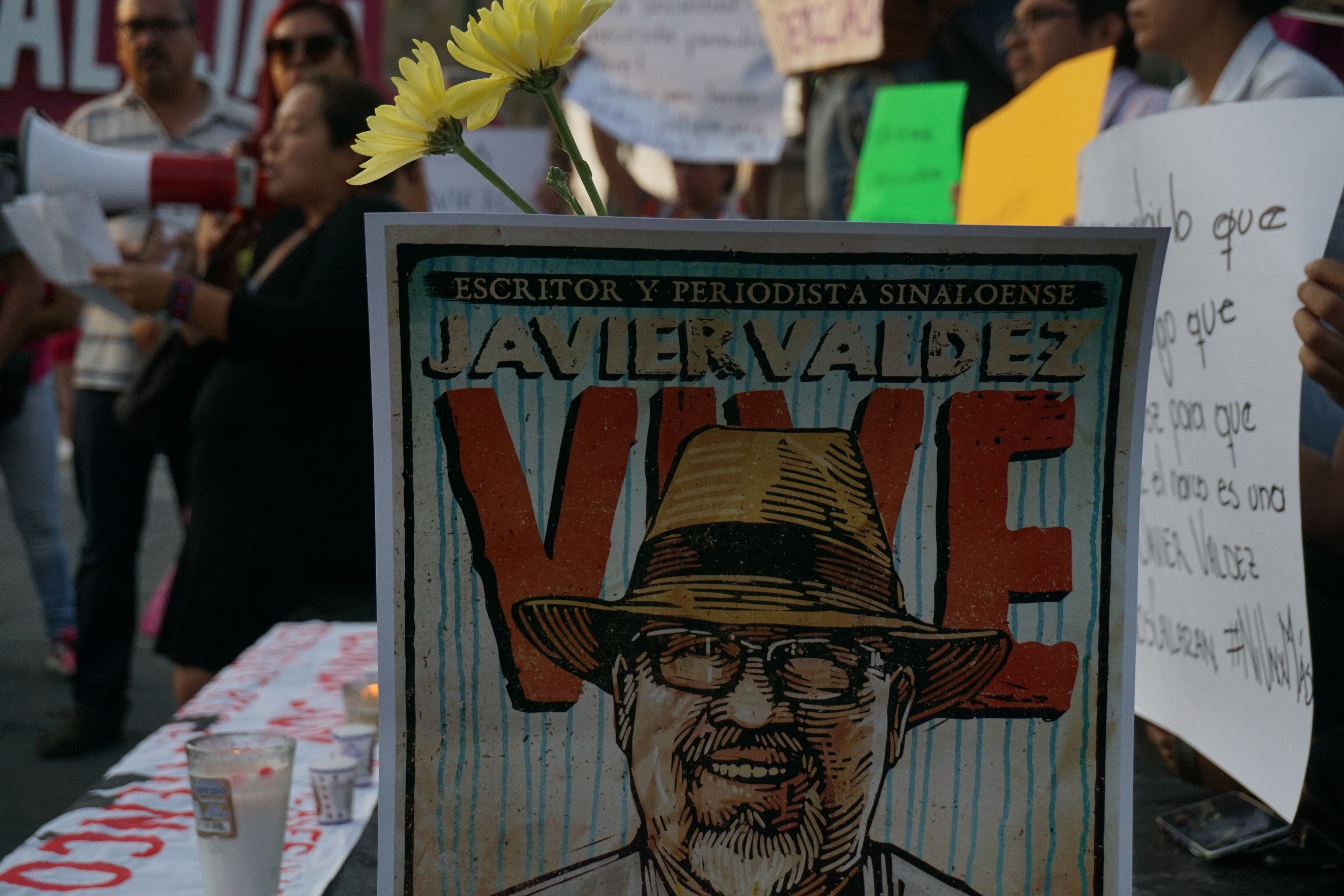 A protest in July 2017 following the murder of reporter Javier Valdez.
