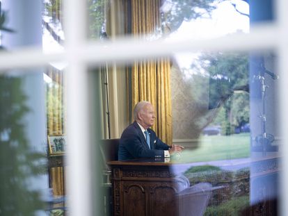 US President Joe Biden addresses the nation on averting default and the Bipartisan Budget Agreement, in the Oval Office of the White House in Washington, DC, USA, 02 June 2023.