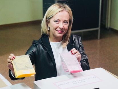 Giorgia Meloni casts her vote on Sunday.