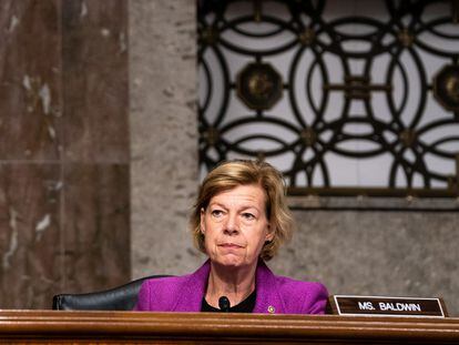 Senator Tammy Baldwin (D-Wis.) listens during a hearing with the Senate Appropriations Subcommittee on Labor, Health and Human Services, Education, and Related Agencies, on Capitol Hill in Washington, U.S., September 16, 2020.