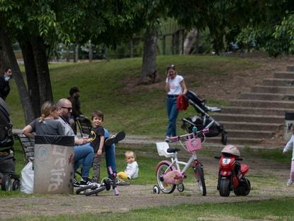 Families in a park in Seville on Sunday, the first day children were allowed out since May 14.