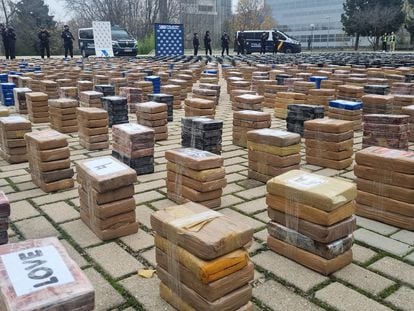Eleven tons of cocaine displayed at the Canillas Police Complex in Spain, December 12, 2023.