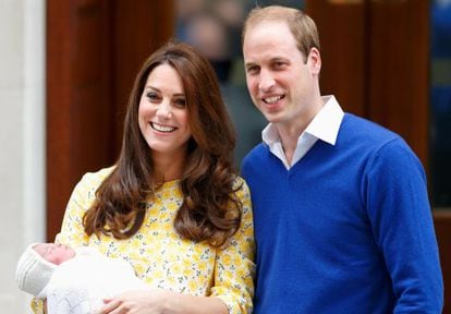 Kate Middleton and Prince William with their baby on Saturday.