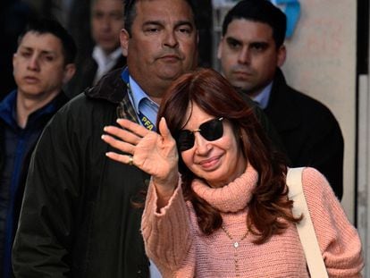 Argentine Vice President Cristina Fernandez de Kirchner greets supporters outside her residence in Buenos Aires, on Thursday.