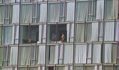 A naked guest at The Standard Hotel in New York.