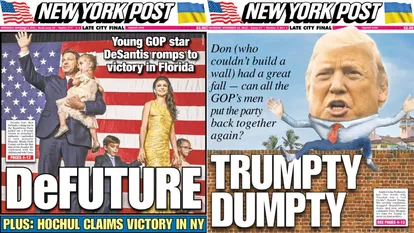 'New York Post' covers portraying Ron DeSantis as the future and Trump as Humpty Dumpty.  