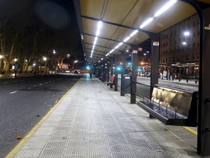 A bus station in Buenos Aires is empty on Tuesday.