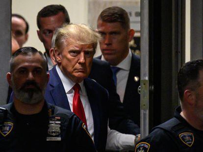 Donald Trump, on April 4 in New York after being indicted over the 'Stormy Daniels case'.
