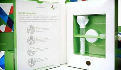 A DNA test kit from 23andMe.