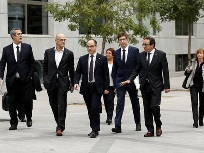 Former members of the Catalan government, who have now been incarcerated, on Thursday at the High Court.
